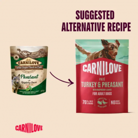 Пълноценна мокра храна за кучета Carnilove Dog Pouch Paté Turkey & Pheasant with Raspberry Leaves с пуешко месо и фазан